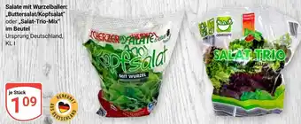 Globus Salate mit wurzelballen: „buttersalat/kopfsalat“ oder „salat-trio-mix“ im beutel Angebot