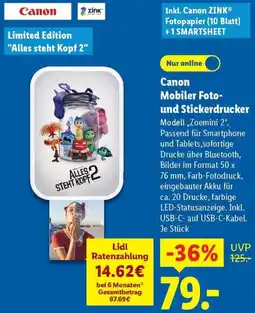 Lidl Canon Mobiler Foto- und Stickerdrucker Angebot