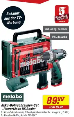 toom Baumarkt metabo Akku-Bohrschrauber-Set „PowerMaxx BS Basic" Angebot