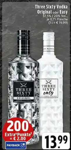 Edeka Three sixty vodka original oder easy Angebot