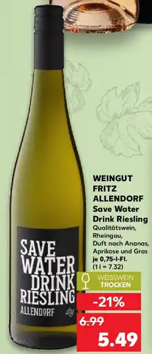 Kaufland WEINGUT FRITZ ALLENDORF Save Water Drink Riesling Angebot