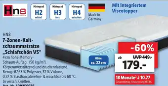 Lidl HN8 7 Zonen Kaltschaummatratze ,,Schlafschön VS" Angebot