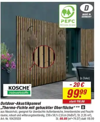 toom Baumarkt KOSCHE Holzwerkstoffe Outdoor-Akustikpaneel ,,Thermo-Fichte mit gehackter Oberfläche" Angebot