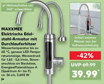 Kaufland MAXXMEE Elektrische Edel- stahl-Armatur mit Durchlauferhitzer Angebot