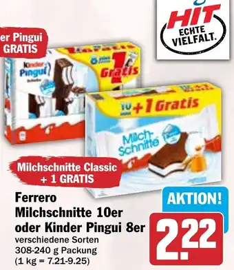HIT Ferrero Milchschnitte 10er oder Kinder Pingui 8er Angebot