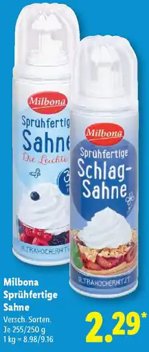 Lidl Milbona Sprühfertige Sahne Angebot