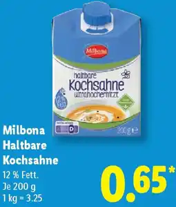 Lidl Milbona Haltbare Kochsahne Angebot