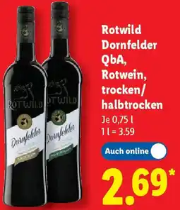 Lidl Rotwild Dornfelder QbA, Rotwein, trocken/ halbtrocken Angebot