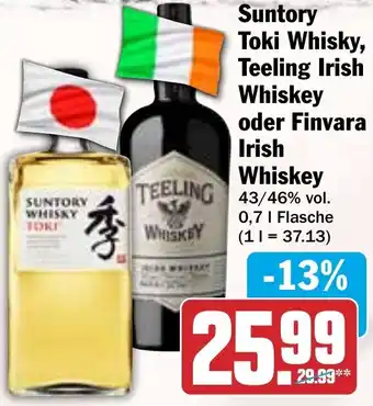 HIT Suntory Toki Whisky, Teeling Irish Whiskey oder Finvara Irish Whiskey Angebot