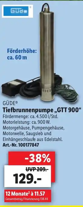 Lidl Güde Tiefbrunnenpumpe ,,GTT 900" Angebot