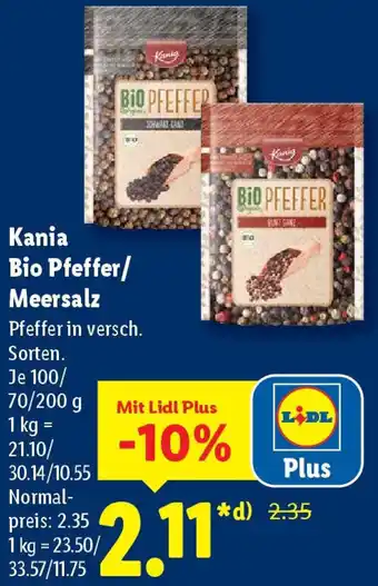 Lidl Kania Bio Pfeffer/ Meersalz Angebot
