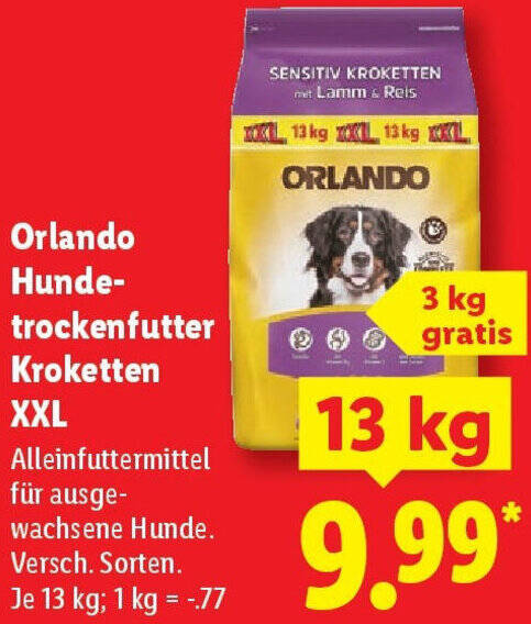 Orlando Hundetrockenfutter Kroketten XXL 13 kg Angebot bei Lidl