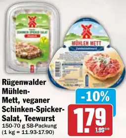 AEZ Rügenwalder Mühlen- Mett, veganer Schinken-Spicker- Salat, Teewurst Angebot