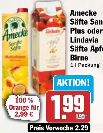 AEZ Amecke Säfte Sanft, Plus oder Lindavia Säfte Apfel, Birne Angebot