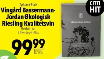 CITTI Markt Vingård Bassermann Jordan Økologisk Riesling Kvalitetsvin Angebot