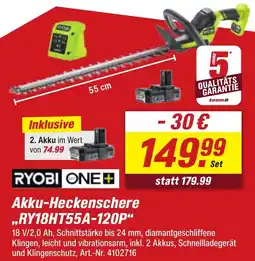 toom Baumarkt RYOBI ONE+ Akku-Heckenschere ,,RY18HT55A-120P" Angebot