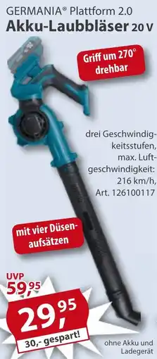 Sonderpreis Baumarkt GERMANIA Plattform 2.0 Akku-Laubbläser 20 v Angebot
