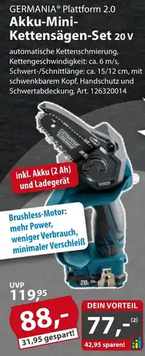 Sonderpreis Baumarkt GERMANIA Plattform 2.0 Akku-Mini- Kettensägen-Set 20 v Angebot
