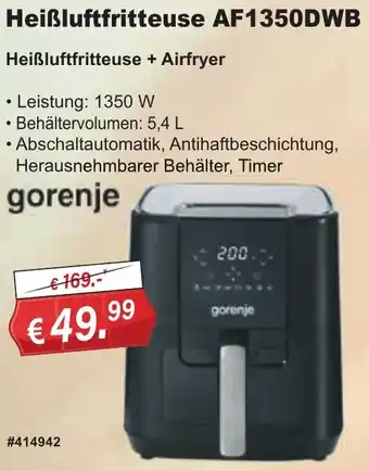 Stabilo Fachmarkt gorenje Heißluftfritteuse AF1350DWB Angebot