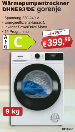 Stabilo Fachmarkt gorenje Wärmepumpentrockner DHNE93/DE Angebot
