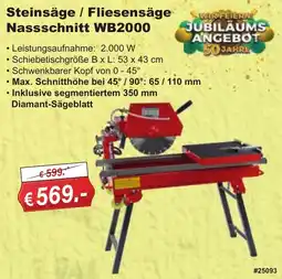 Stabilo Fachmarkt Steinsäge / Fliesensäge Nassschnitt WB2000 Angebot