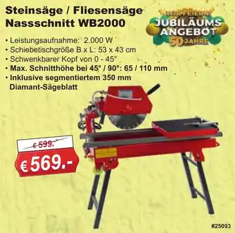 Stabilo Fachmarkt Steinsäge / Fliesensäge Nassschnitt WB2000 Angebot