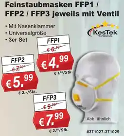 Stabilo Fachmarkt KesTek Feinstaubmasken FFP1 / FFP2 / FFP3 jeweils mit Ventil Angebot
