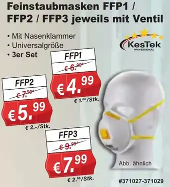 Stabilo Fachmarkt KesTek Feinstaubmasken FFP1 / FFP2 / FFP3 jeweils mit Ventil Angebot