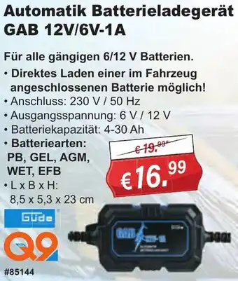 Stabilo Fachmarkt Güde Automatik Batterieladegerät GAB 12V/6V-1A Angebot