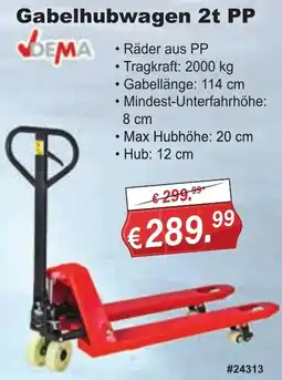 Stabilo Fachmarkt DEMA Gabelhubwagen 2t PP Angebot