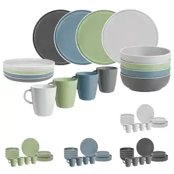 Netto Marken-Discount BRUNNER Melamin Geschirr Set Lunch Box Dolomit Stone Touch Camping Teller 16tlg Farbe: blau Angebot