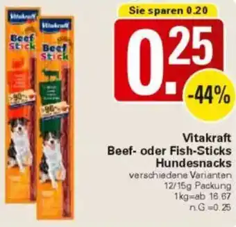 WEZ Vitakraft Beef- oder Fish-Sticks Hundesnacks Angebot
