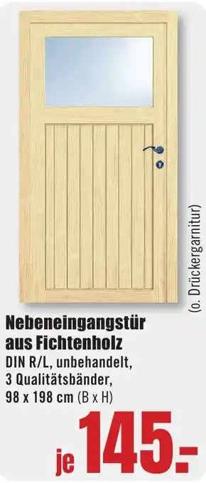 B1 Discount Baumarkt Nebeneingangstür aus Fichtenholz Angebot