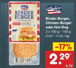 Netto Marken-Discount American style rinder-burger, chicken-burger oder hot-dog Angebot