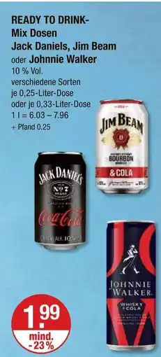 V Markt Jack daniels ready to drink mix dose Angebot