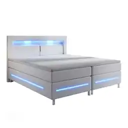 Netto Marken-Discount Juskys Boxspringbett Norfolk 180 x 200 cm – LED Beleuchtung, Bonell-Matratzen & Topper - weiß Angebot