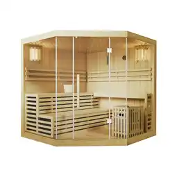 Netto Marken-Discount Artsauna Saunakabine Espoo200 Premium mit Harvia Ofen – 5 Personen – Hemlock Holz & Glasfront Angebot