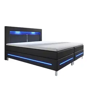 Netto Marken-Discount Juskys Boxspringbett Norfolk 140 x 200 cm – LED Beleuchtung, Bonell-Matratzen & Topper - schwarz Angebot