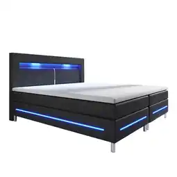 Netto Marken-Discount Juskys Boxspringbett Norfolk 200 x 200 cm – LED Beleuchtung, Bonell-Matratzen & Topper - Schwarz Angebot