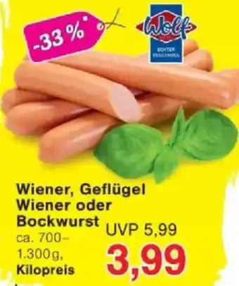 Jawoll Wiener, Geflügel Wiener oder Bockwurst Angebot