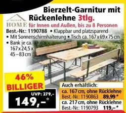 Norma Bierzelt-Garnitur mit Rückenlehne 3tlg Angebot