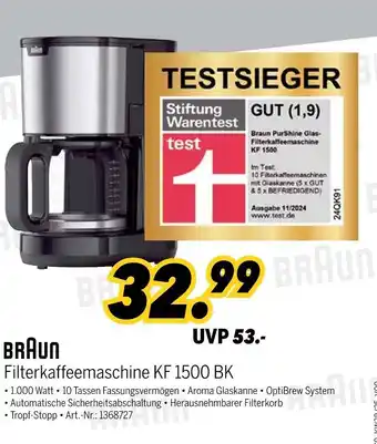 MEDIMAX Braun filterkaffeemaschine kf 1500 bk Angebot