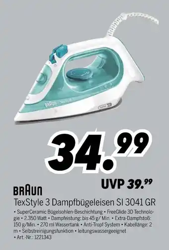 MEDIMAX Braun texstyle 3 dampfbügeleisen si 3041 gr Angebot