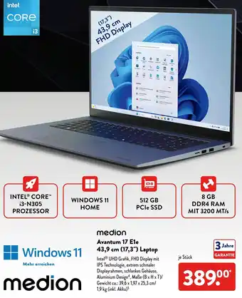 Aldi Süd medion Avantum 17 E1e 43,9 cm (17,3") Laptop Angebot