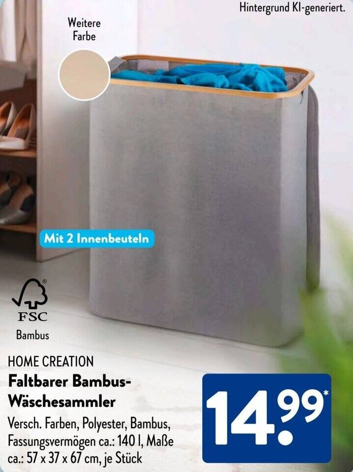 HOME CREATION Faltbarer Bambus Wschesammler Angebot bei Aldi Sd