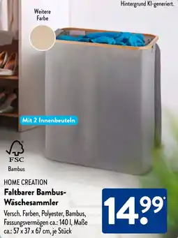 Aldi Süd HOME CREATION Faltbarer Bambus Wäschesammler Angebot