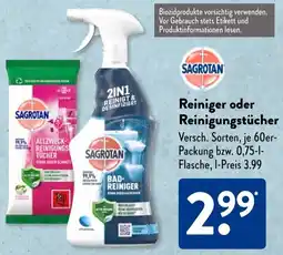 Aldi Süd SAGROTAN Reiniger oder Reinigungstücher Angebot