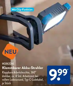 Aldi Süd WORKZONE Klemmbarer Akku-Strahler Angebot