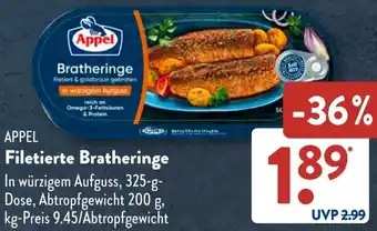 Aldi Süd APPEL Filetierte Bratheringe Angebot