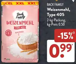 Aldi Süd BACK FAMILY Weizenmehl, Type 405 Angebot